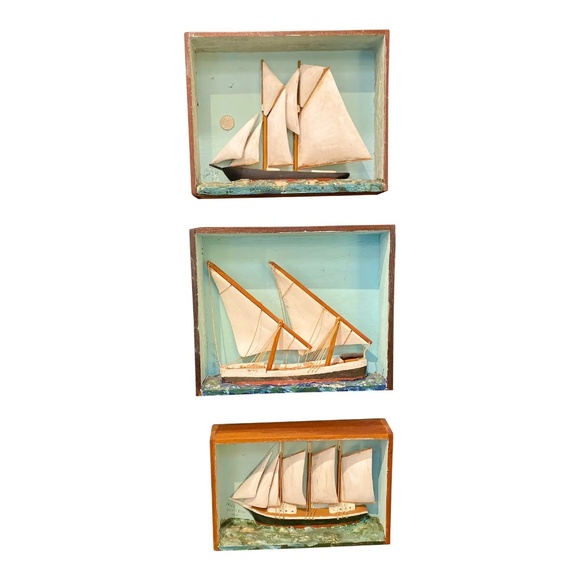 ANTIQUE Deer Isle Sailboat Dioramas S/3 - Picture 1 of 14
